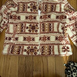 Lucky Brand Textured Fleece Jacket - Cream and Brown